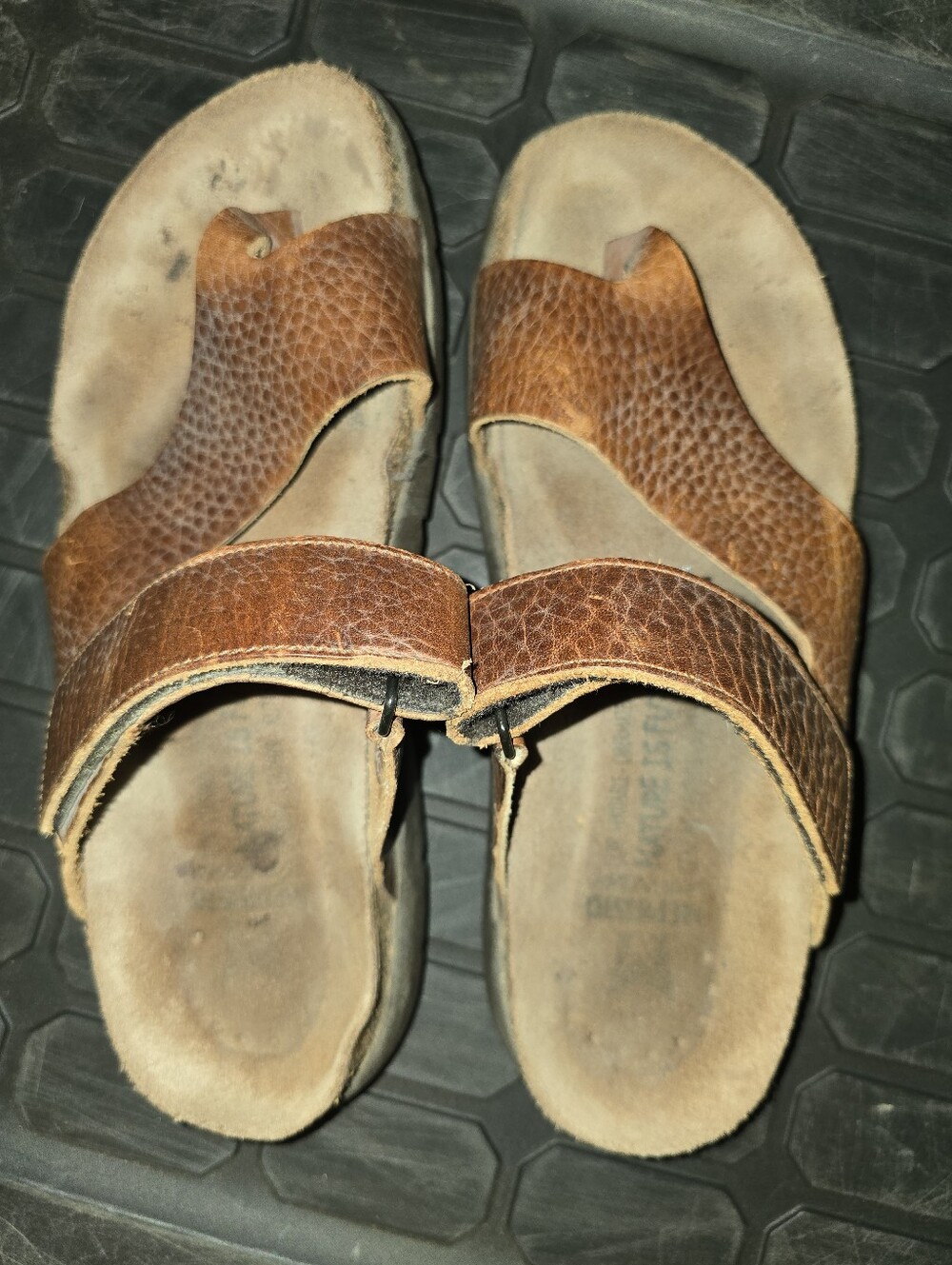 Mephisto Men's Tan/Brown Leather Adjustable Slide Sandals